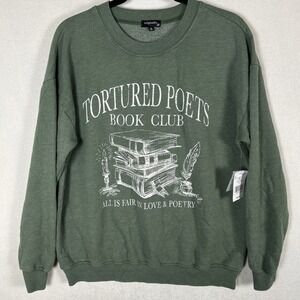 Originality Tortured Poets Book Club Sweatshirt Olive Size L NWT Long Sleeve